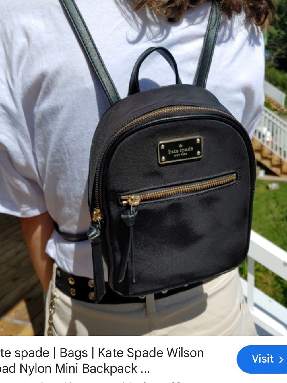 kate spade black nylon mini backpack with gold hardware